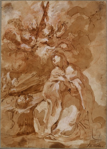 A Female Saint Contemplating a Crucifix