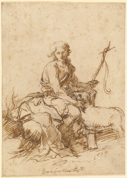 The Youthful Saint John the Baptist Seated in a Landscape (recto