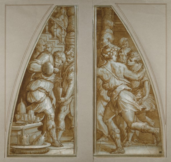 "Bearded Man Filling a Glass" and "Youth Running"