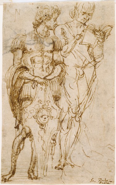Two Standing Male Figures (recto),  A Man Reclining and Other St