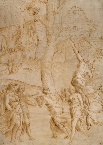 The Hunt of Diana (?) (recto),   Two Studies of a Pair of Reclin