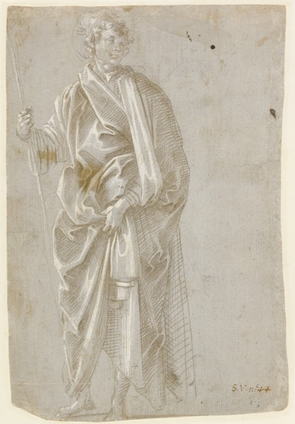 Standing Saint (recto),  Studies of Christ at the Column, a Nude