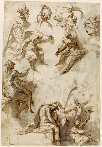 Studies of Figures and Architecture (recto),  Figure Studies (ve