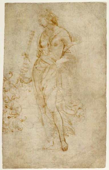 Female Figure with a Tibia, and Ornamental Studies (recto),  Orn