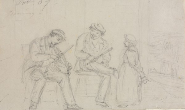 Tuning, 1867. William Sidney Mount (American, 1807-1868). Graphite; sheet: 9.7 x 16.2 cm (3 13/16 x