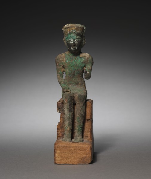 Statuette: Seated Amen-Ra, 715-525 BC. Egypt, Late Period, Dynasty 25-26 (?). Bronze and black