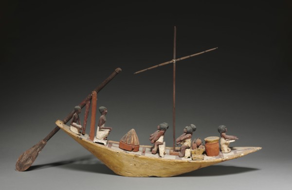 Model Boat, 2040-1648. Egypt, Late Dynasty 11 to Early Dynasty 12. Gessoed and painted sycamore