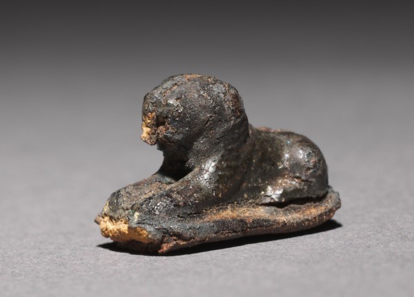 Recumbent Lion Bead, 1980-1801 BC. Egypt, Middle Kingdom, Dynasty 12. Silver foil over a