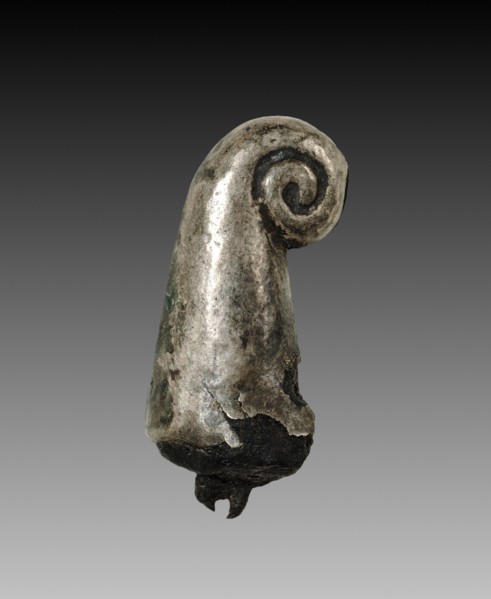 Sidelock (one of a pair), 1980-1801 BC. Egypt, Middle Kingdom, Dynasty 12. Electrum (?) over a