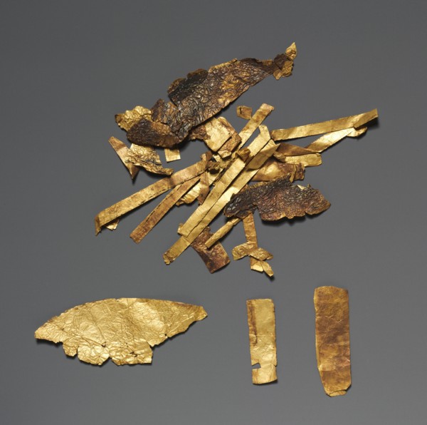 Fragments of Decoration from Funerary Equipment, 2040-1648 BC. Egypt, Middle Kingdom. Gold leaf;