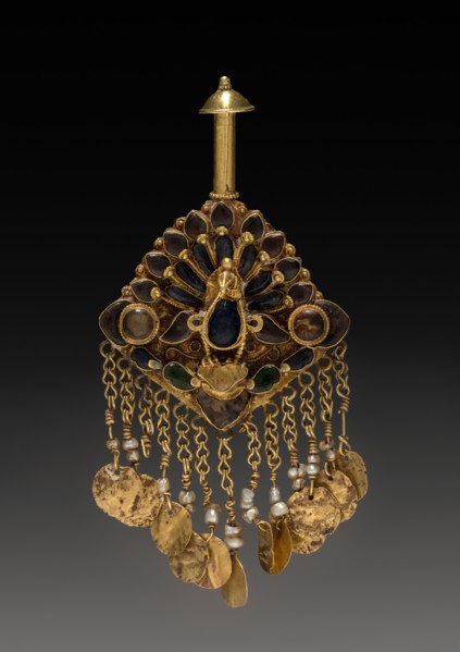 Ornament in the Shape of a Peacock, 17th Century. Tibet, 17th century. Gold with jewels; overall: 3
