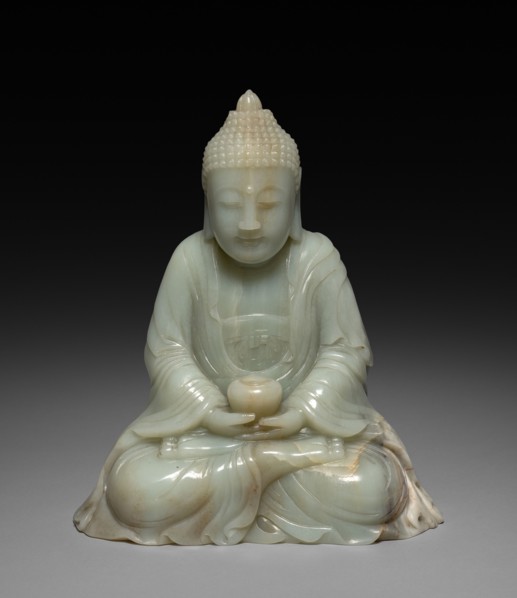 Seated Buddha, 18th-19th Century. China, Qing dynasty (1644-1911). Jade ; overall: 31.6 x 27.4 cm