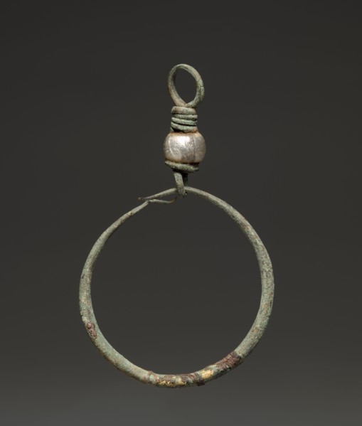 Earring, 2nd-3rd century AD. Egypt, Roman Empire. Bronze and glass; diameter: 3.4 cm (1 5/16 in.);