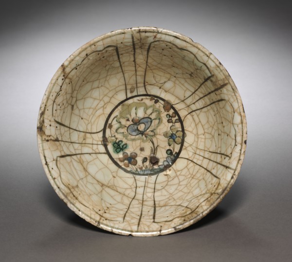 Bowl, early 17th Century. Iran, Safavid Period. Fritware with underglaze painted design in colored