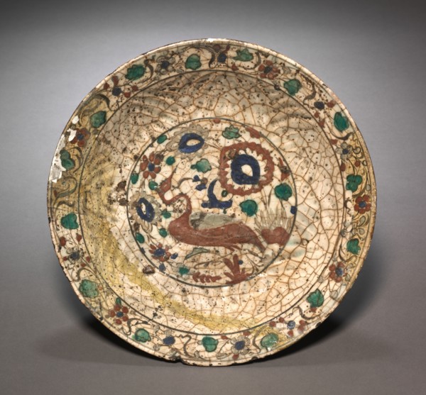 Bowl, early 17th Century. Iran, Safavid Period. Fritware with underglaze painted design in colored