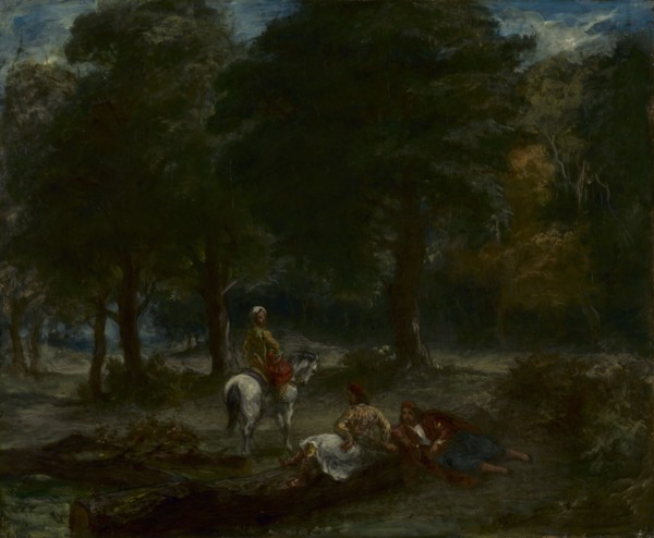 Greek Cavalry Men Resting in Forest, 1858. Eugène Delacroix (French, 1798-1863). Oil on fabric;