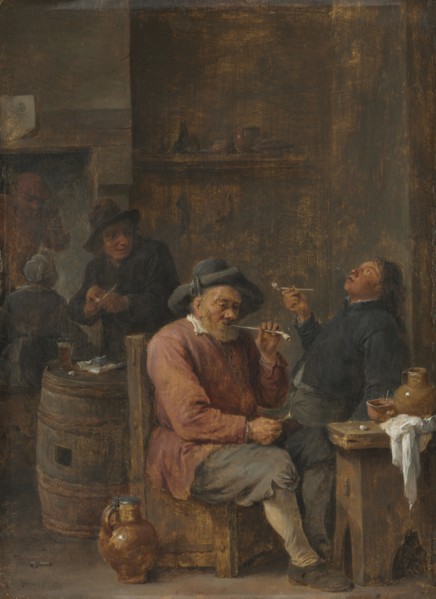 Peasants Smoking in an Inn, c. 1640. David Teniers (Flemish, 1610-1690). Oil on wood; framed: 46.5