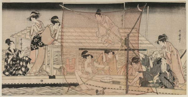 Net Fishing at Night on the Sumida River, c. 1800. Kitagawa Utamaro (Japanese, 1753?-1806). Color