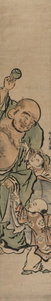 Two Children Begging Hotei for a Jewel, c. 1770s. Isoda Koryusai (Japanese). Color woodblock print;