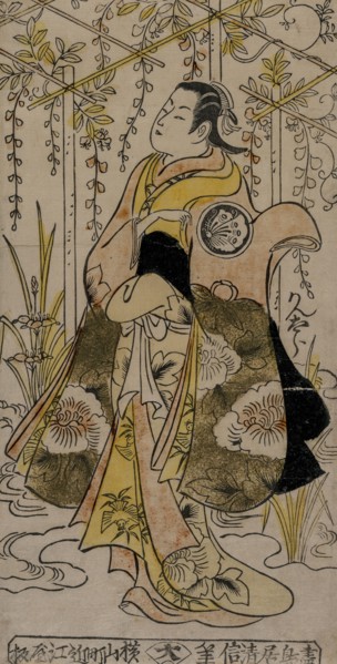 Sanjo Kantaro as a Young Woman Standing in a Wisteria Arbor, c. early or mid 1730s. Torii Kiyonobu