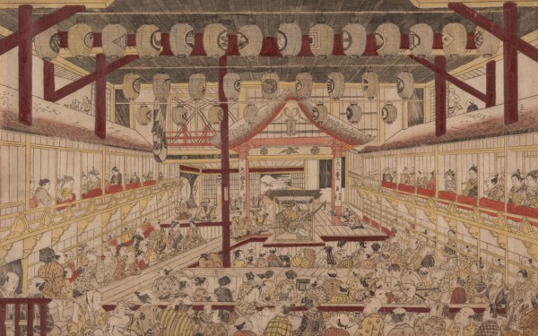 Perspective View of the Interior of the Nakamura Theater with Ichikawa Ebizo II as Yanone Goro,