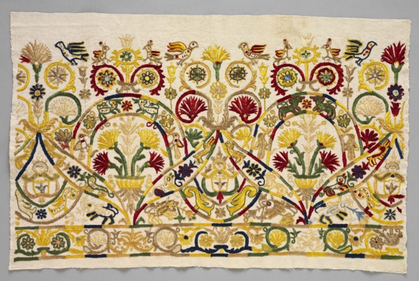 Fragment of a Skirt Border, 1700s. Greece, Crete, 18th century. Embroidery: silk on linen tabby