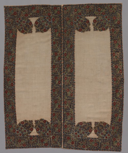 Front and Back of a Bolster Case, 1700s. Greece, Epirus, Yaninna, 18th century. Embroidery: silk on
