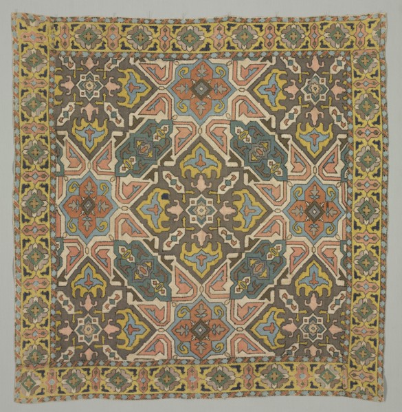 Cover with geometric design, 1800s. Iran, Qajar period. Plain weave: cotton; embroidery, surface