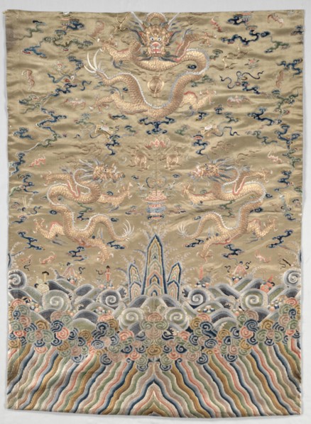 Fragment of a Mandarin Robe, 1700s. China, 18th century. Embroidery, silk and gold thread; overall: