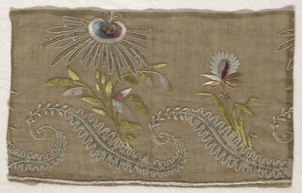 Fragment of Embroidery, 18th century. Spain, Southern, 18th century. Embroidery, silk threads on