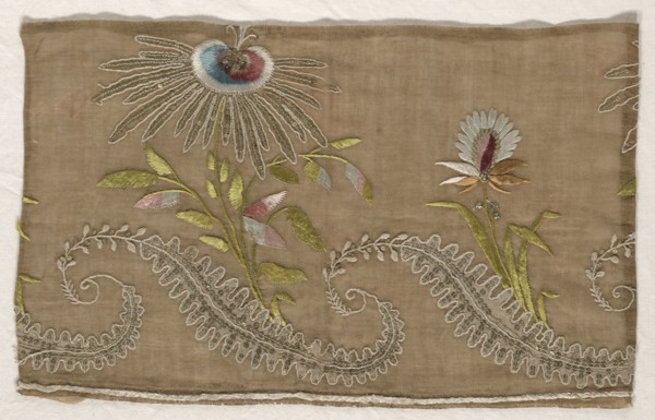 Two Fragments of Embroidery, 18th century. Spain, Southern, 18th century. Embroidery, silk threads