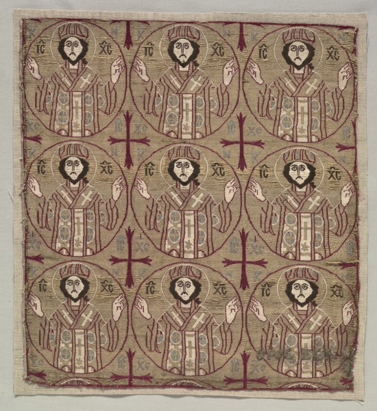 Lampas with roundels of the image of Christ in benedictory pose, 1550-1650. Turkey, Bursa, Ottoman
