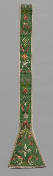 Embroidered Stola, 1700s. Italy, 18th century. Embroidery; silk and silver thread on silk damask