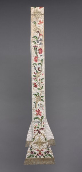 Embroidered Stola, 1700s. Italy or Spain, 18th century. Embroidery; silk and metal on satin;