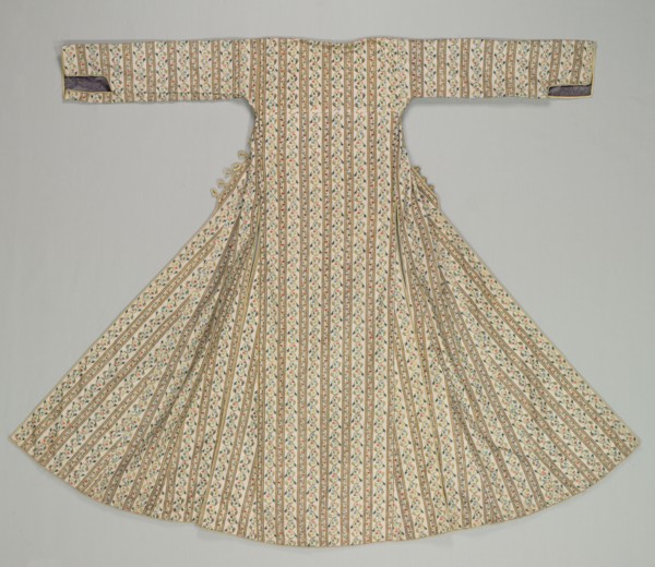 Woman's robe, 1800s. Turkey. Striped fabric; plain weave: silk; embroidery, chain stitch: silk;