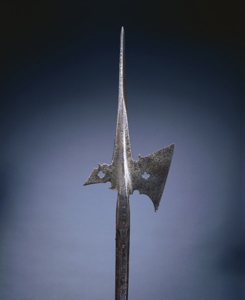 Halberd, c. 1500-1525. Germany (?), early 16th Century. Steel, quatrefoil piercing; wood haft