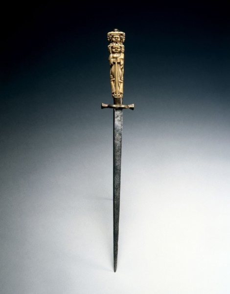 Stiletto with Grip Fashioned as Figures of Charity, Justice, and Hope, c. 1650. Italy, 17th century