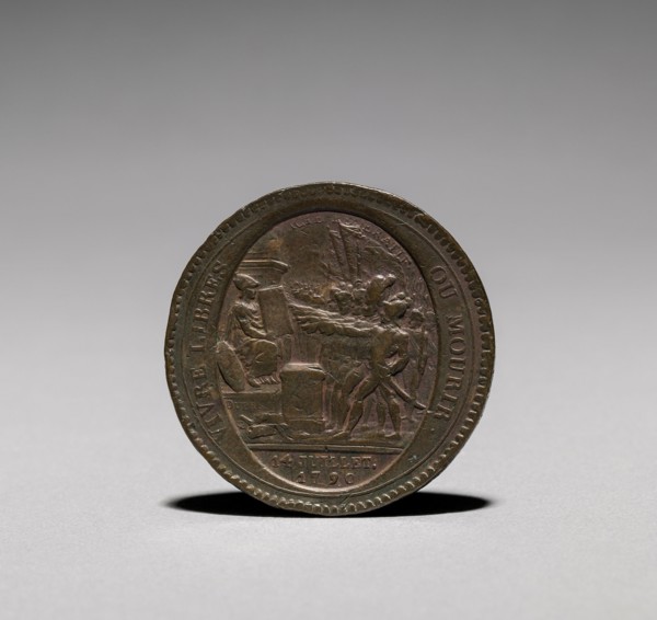 Medal:  Five Sols issued by Monneron Brothers, Paris, 1792 (obverse). Jules Dupré (French,