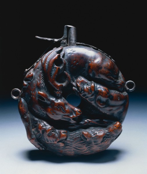Powder Flask, c. 1680. Johann Michael Maucher (German, 1645-1701). Boxwood with design of stag and