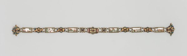 Belt, early 18th Century. Netherlands, 18th century. Enamel on copper with gilt metal mounts and