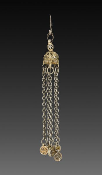 Earring, 1800s. Bulgaria, 19th century. Silver gilt; average: 12.1 cm (4 3/4 in.).