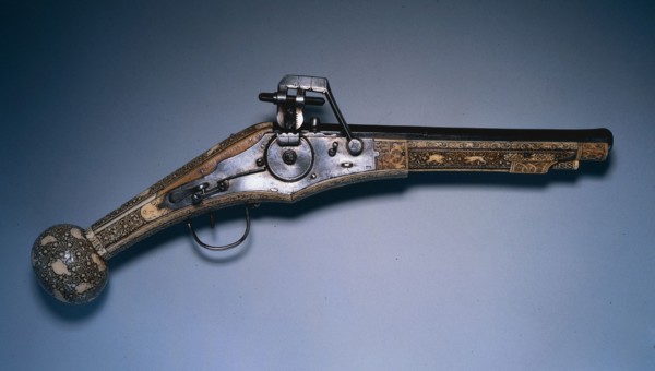 Wheel-Lock Hunting Pistol, 1578. South Germany, 16th century. Steel, walnut stock with engraved