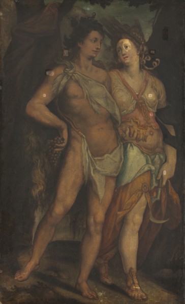 Ceres and Bacchus, 1600s. Copy after Bartholomaeus Spranger (Flemish, 1546-1611). Oil on canvas;