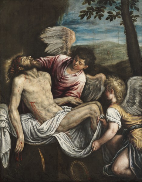 The Dead Christ with Angels, c. 1580. Leandro Bassano (Italian, 1557-1623). Oil on canvas; framed: