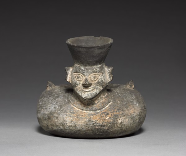 Funeral Urn, c. 1150-1530. Peru, Late Chimu. Black ware; diameter: 15.6 cm (6 1/8 in.); overall: 12