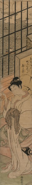 Courtesan in a Room Overlooking Edo Bay, c. 1770. Isoda Koryusai (Japanese). Color woodblock print;