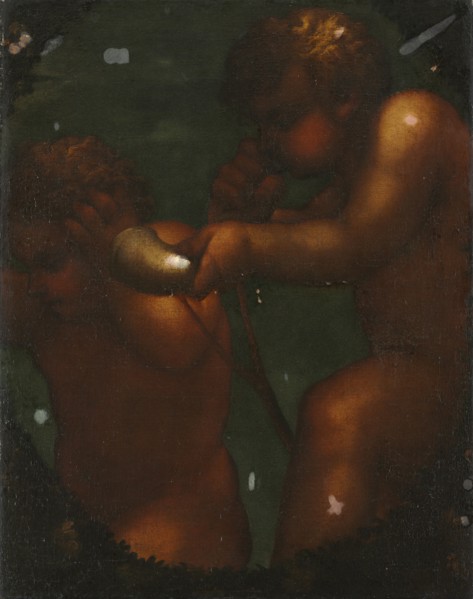Two Putti, 1700s. Italy, 18th century. Oil on canvas; framed: 138 x 114 x 10 cm (54 5/16 x 44 7/8 x