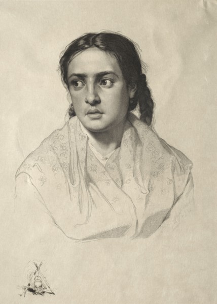 Head of a Girl, 1870. Hans Meyer (German, 1846-1919). Engraving
