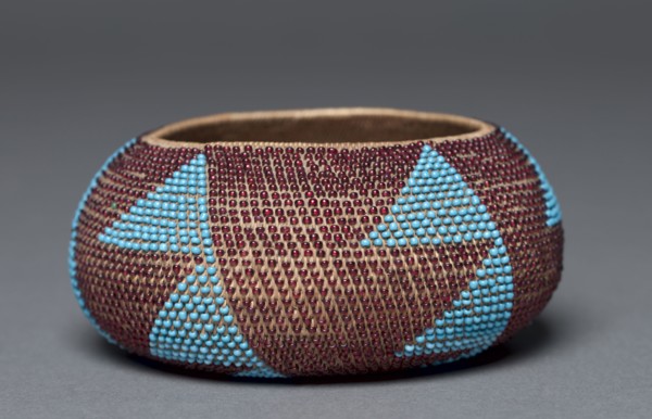 Gift Bowl, c. 1895. California, Wappo, late 19th- early 20th century. Willow, sedge, with beads;