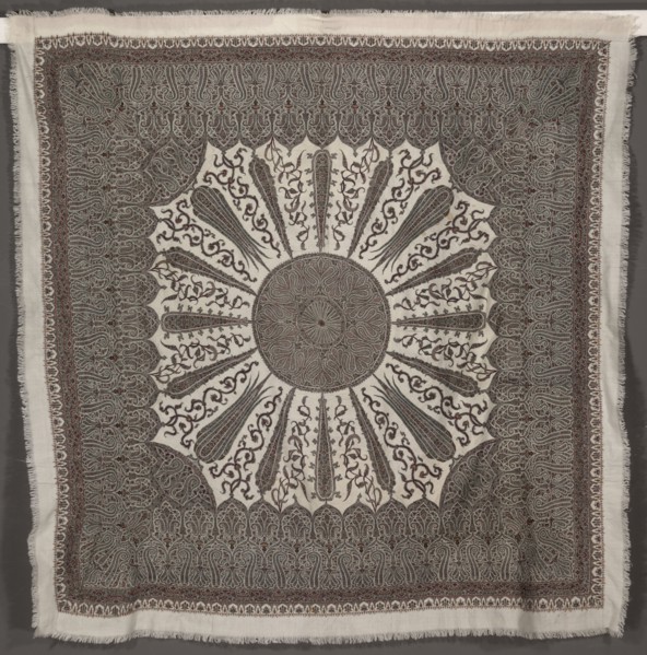 Square Shawl, 1880s. India, Kashmir, late 19th century. Twill tapestry and embroidery; large pieced